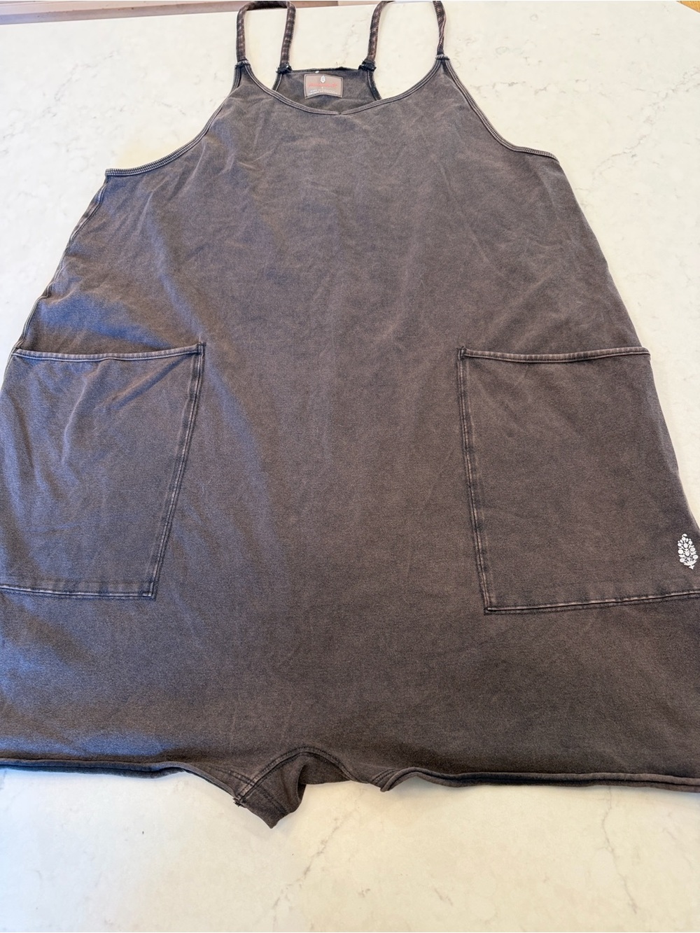 Free People Hot Shot Washed Brown Pocket Romper Size Large - Picture 4 of 8
